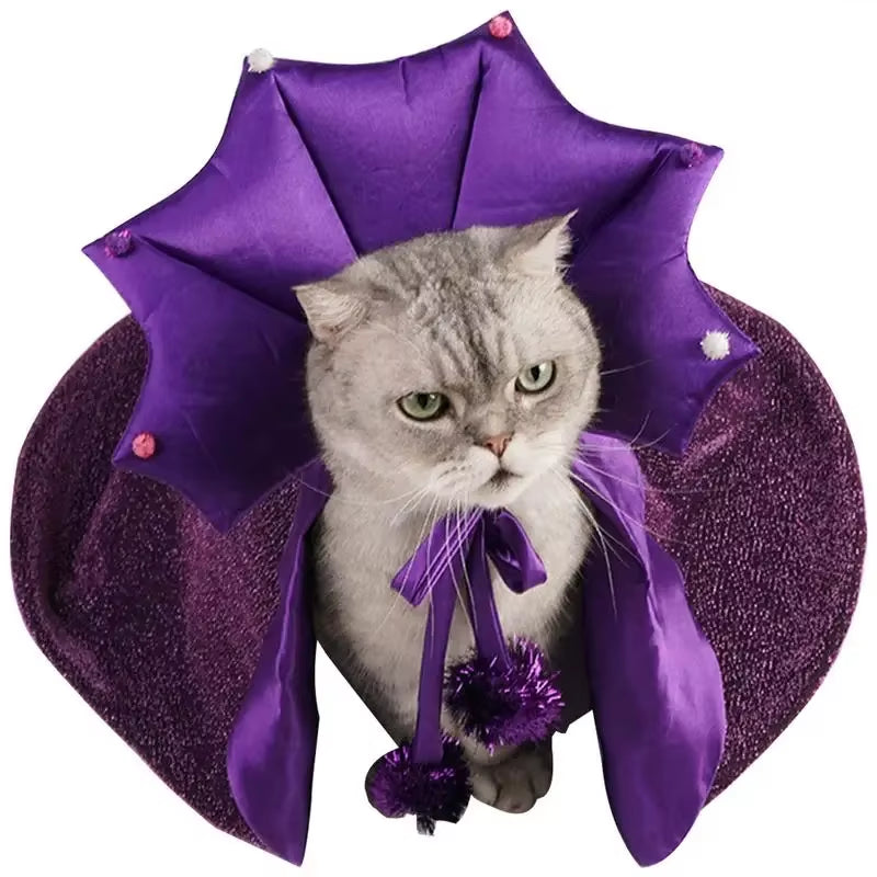 Cat Halloween Costume Comfortable Cat Wizard Outfit Witch Dog Costume Cat Cloak Witch Hat Halloween Dog Cloth for S/M Cats Dogs