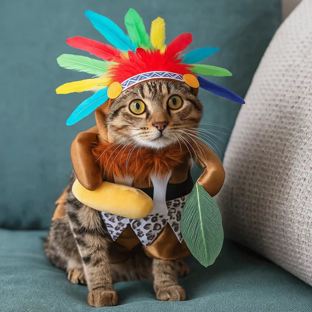Adjustable Pet Transformation Outfit Interesting Decorative Cat Indian Chief Outfit Cute Halloween Pet Costume for Dogs Cats
