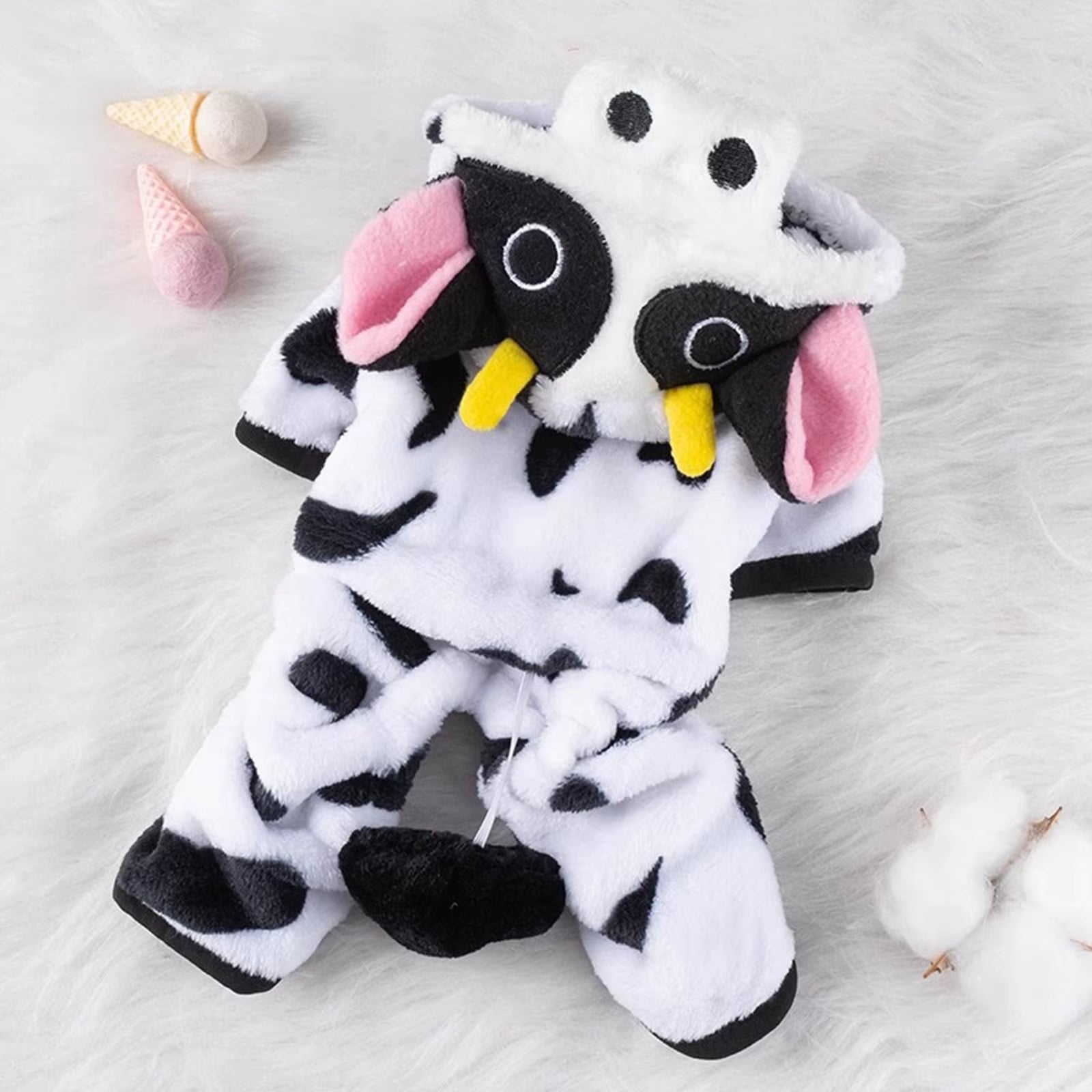 Cute Cow Pet Costume Warm Plush Dog Costume for Halloween Christmas for Dogs and Puppies Fashionable Designer Costumes