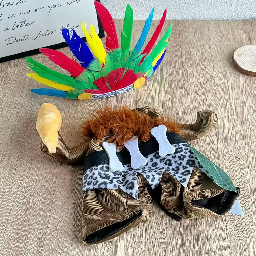 Adjustable Pet Transformation Outfit Interesting Decorative Cat Indian Chief Outfit Cute Halloween Pet Costume for Dogs Cats