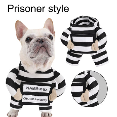 Funny Prisoner Dog Costume Halloween Pet Outfit Striped Jumpsuit for Dogs Party Dress up Cute Animal Costume Pets Supplies
