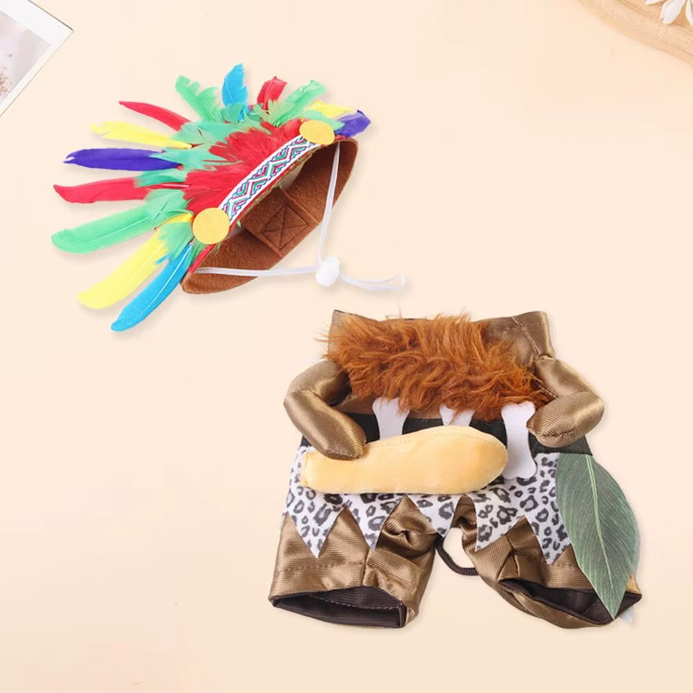 Adjustable Pet Transformation Outfit Interesting Decorative Cat Indian Chief Outfit Cute Halloween Pet Costume for Dogs Cats