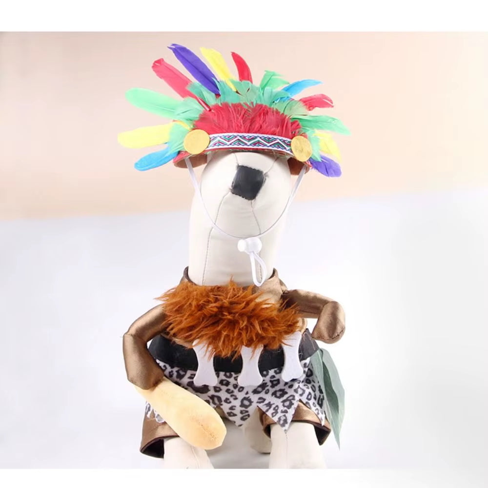 Adjustable Pet Transformation Outfit Interesting Decorative Cat Indian Chief Outfit Cute Halloween Pet Costume for Dogs Cats