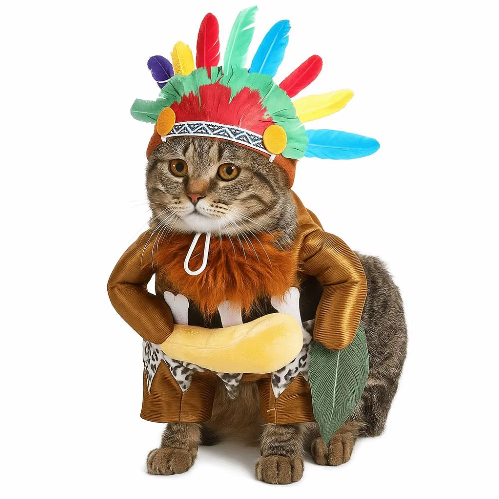 Adjustable Pet Transformation Outfit Interesting Decorative Cat Indian Chief Outfit Cute Halloween Pet Costume for Dogs Cats