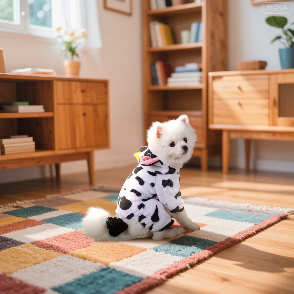 Cute Cow Pet Costume Warm Plush Dog Costume for Halloween Christmas for Dogs and Puppies Fashionable Designer Costumes